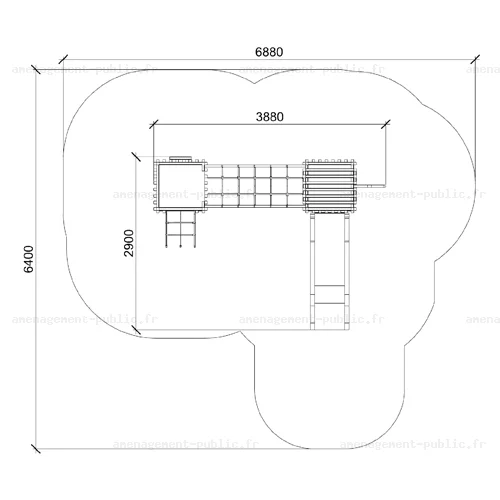 Structure pour aires de jeux extérieurs en bardage bois