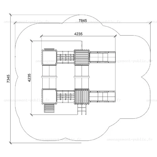 Structure pour aires de jeux extérieurs en bardage bois