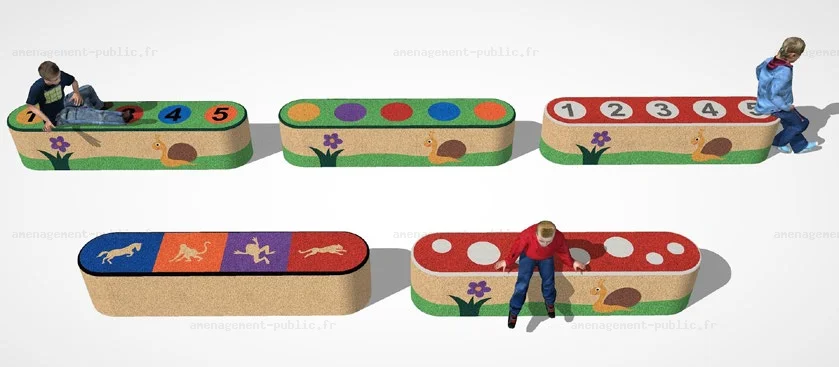 Mobilier en EPDM pour les aires de jeux et les cours d'écoles